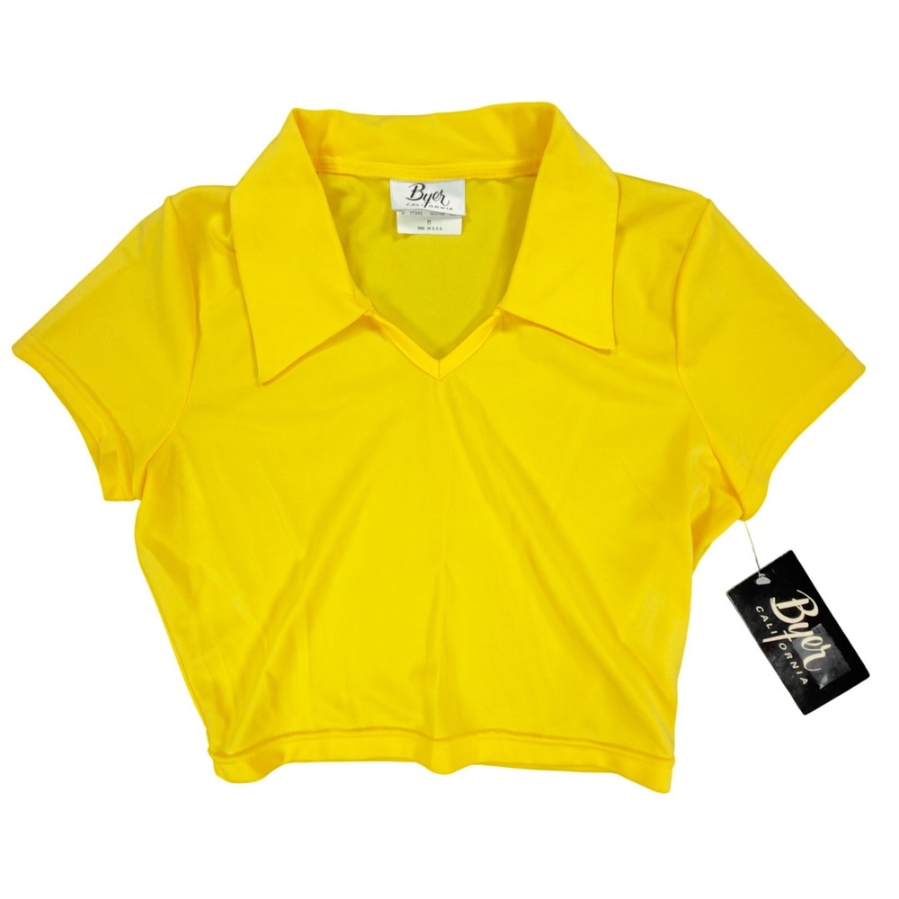 Byer California Vintage 90s Crop Polo Top Womens M Yellow Polyester NWT